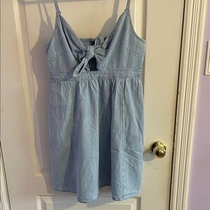Old Navy Light Denim Blue Tie-Front Cotton Mini Dress With Pockets